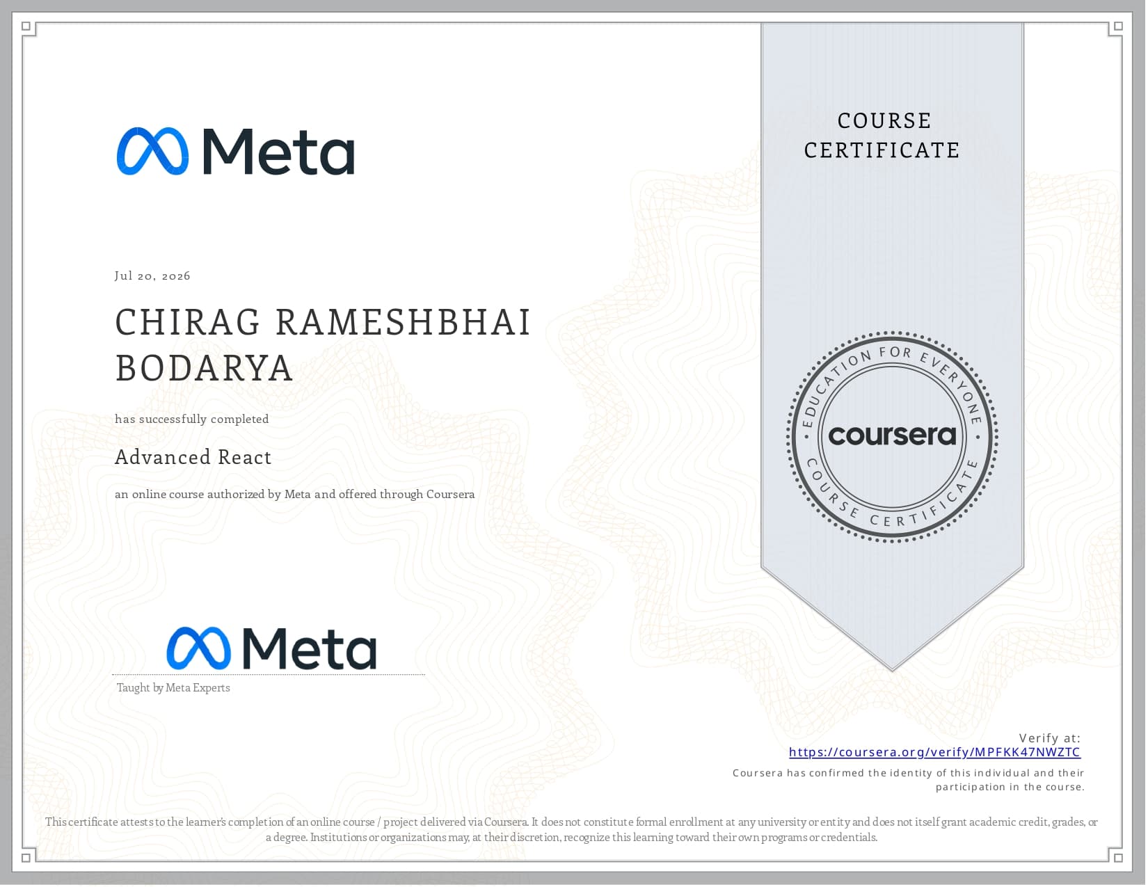 Advanced React Certificate